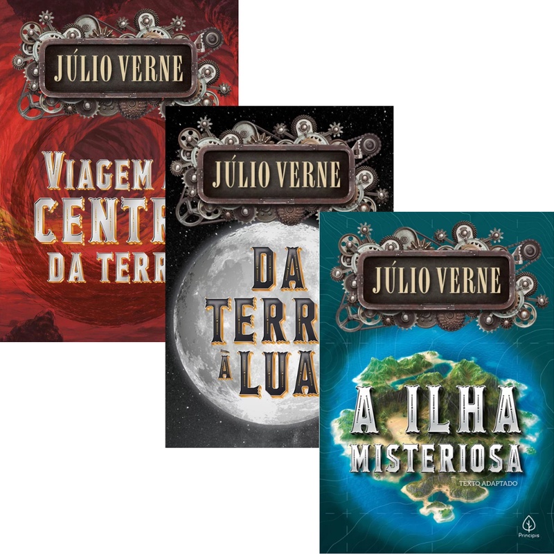Livros Júlio Verne Viagem ao centro da Terra + Da Terra à Lua + A ilha misteriosa Principis