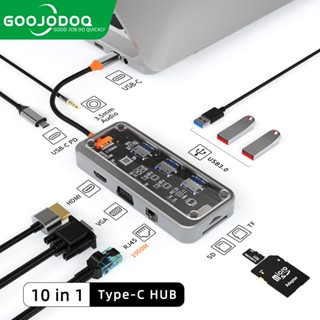 Goojodoq USB C HUB 10/8/6/5 Em 1 Estação De Ancoragem Transparente Para Notebook Tipo Leitor De Cartões VGA HDMI RJ45 PD 3.0 TF/SD