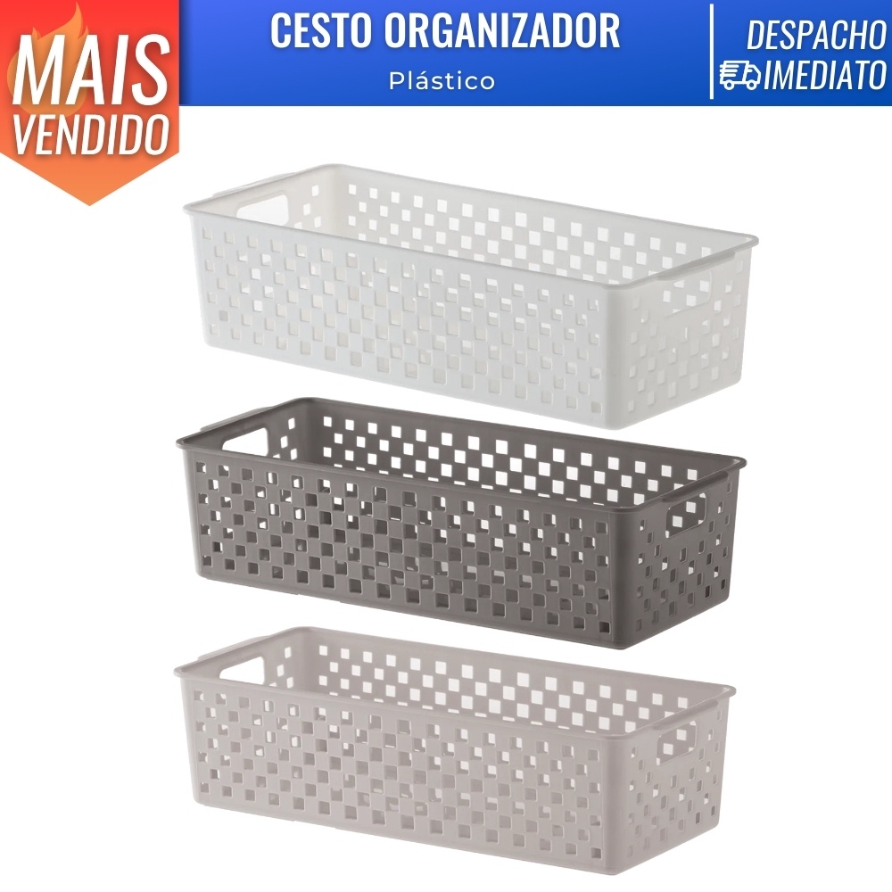 Cesto Organizador Quadratta Armário Gavetas Geladeira Cozinha Lavanderia 34x15