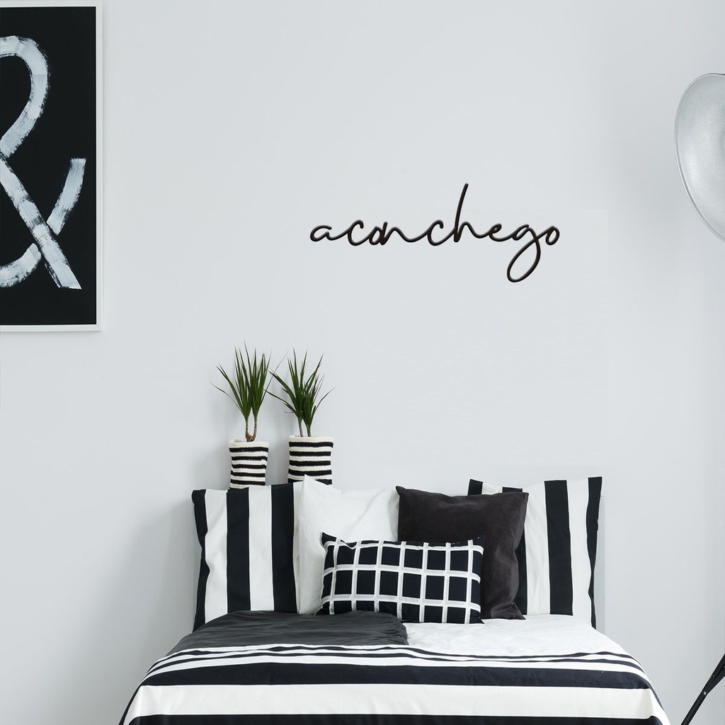 Frase De Parede Aconchego Lettering Minimalista Letras  Palavras Mdf Preto Decorativo Casa