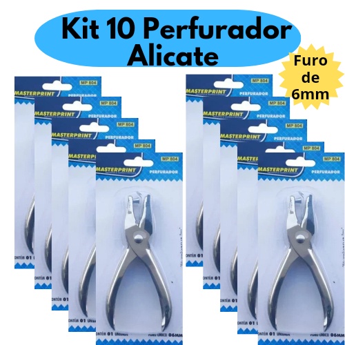 Kit 10 Perfurador Furador Alicate De Papel 1 Furo em Metal Aço 10 Unidades Resistente MasterPrint