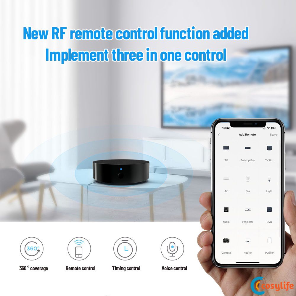 WiFi compatível com vários dispositivos Conveniência aprimorada Acesso remoto Smart Home AC TV Control Integração perfeita Alexa Google Home Controle remoto TV infravermelha Tuya COSYLIFE