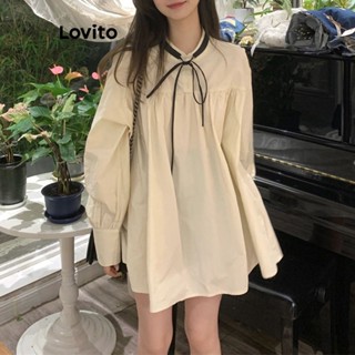 Lovito Vestido Casual Lisa com Amarração para Mulheres LNE21165 (Damasco)