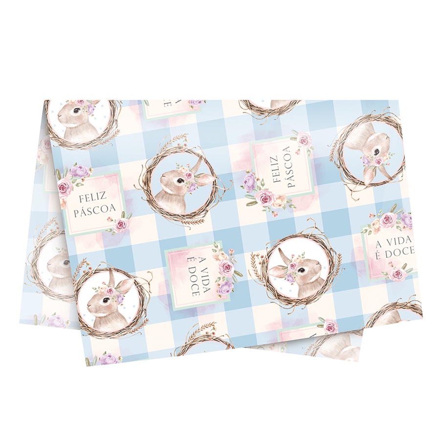 Folha de Papel Seda Decorado 44x69 - Serena Azul - 10 Unidades - Cromus Páscoa - Rizzo