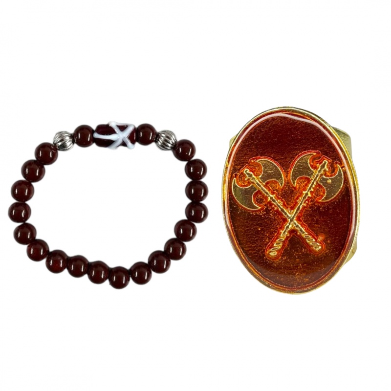 Kit Anel + Pulseira Xangô Cristal e Silicone