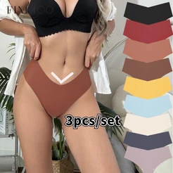 FINETOO Calcinha Sem Costura Para Mulher Com Design Em V , Roupa Íntima De Cintura Alta , Cor Sólida , Lingerie Popular