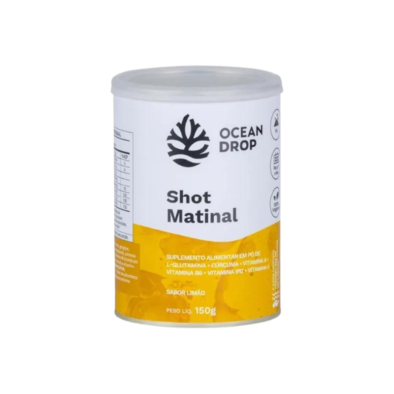 Shot Matinal em pó - L-Glutamina, Curcumina, Pimenta Preta, Gengibre e Vitaminas (150g) - Ocean Drop