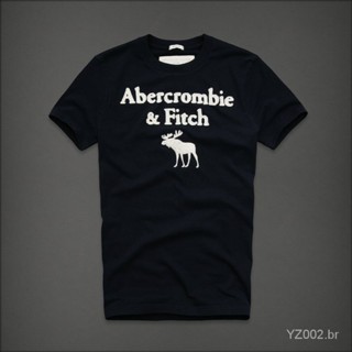 Abercrombie Fitch af manga curta dos homens vestido redondo Slim Impresso Algodão Singles T-Shirt [READY STOCK��