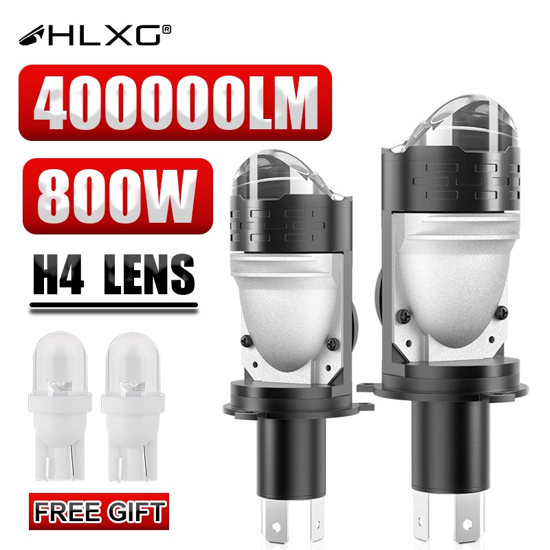 HLXG 800W H4 Projetor LED Mini Lente Auto H4 Kit De Lâmpada De Farol Conversão High Beam Low 6000K Turbo Fan Car Moto