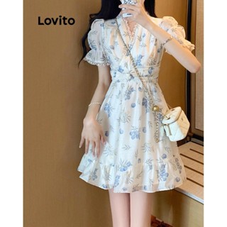 Lovito Vestido Casual Ditsy Floral De Renda A Line Para Mulheres LNA38057 (Branco)
