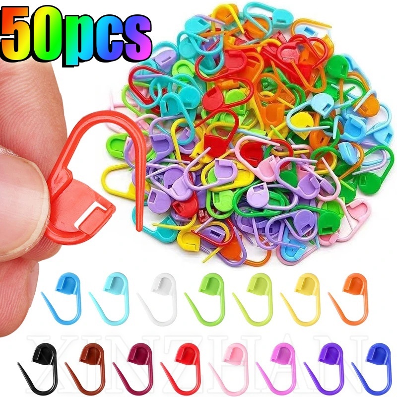 50 Peças Marcadores De Tricô De Cores Mistas Tecelagem Costura Ponto Contador Plástico Bonito Colorido Alfinetes De Crochê Clipes De Travamento Seguros Ferramentas De Agulha De Suéter De Fio DIY