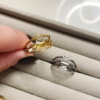 Anel Feminino Triplo Corações em Aço Inoxidável