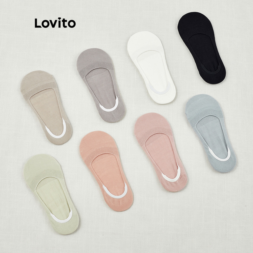 Lovito Meias Casuais Meias Básicas Invisíveis Lisas Para Mulheres L26AD157 (Conjunto de 4 peças) - Women Clothes