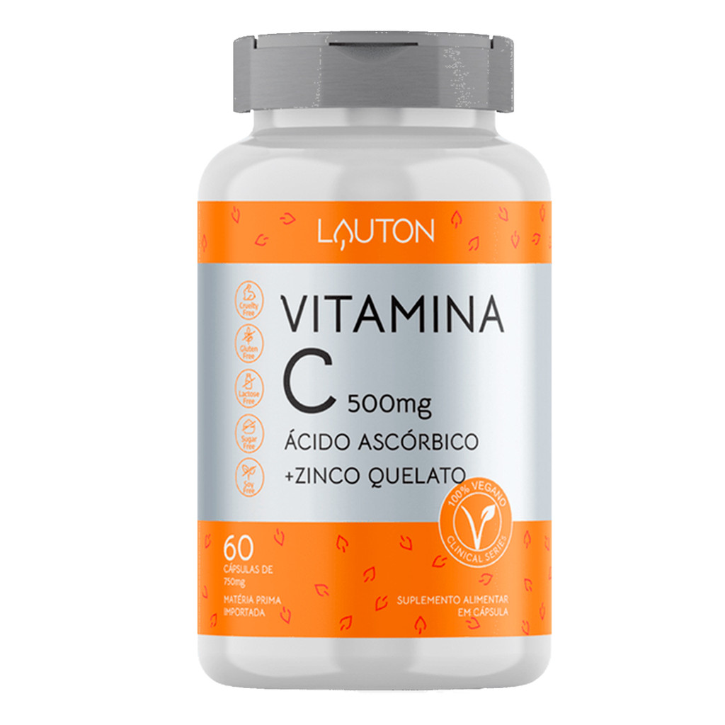 Vitamina C 500mg + Zinco da Lauton Pote com 60 Cápsulas Vegano