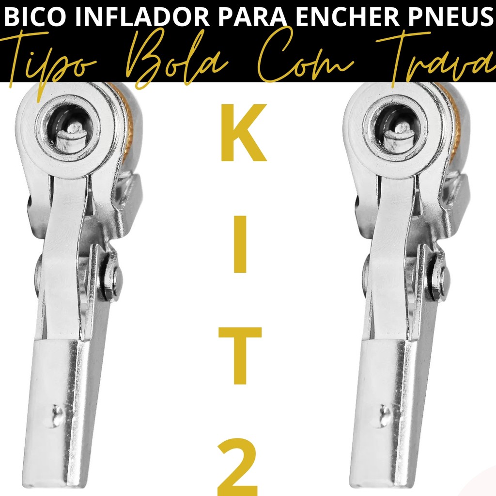 Kit 2 Bico Inflador Para Encher Pneu Tipo Bola Com Trava - Rotta
