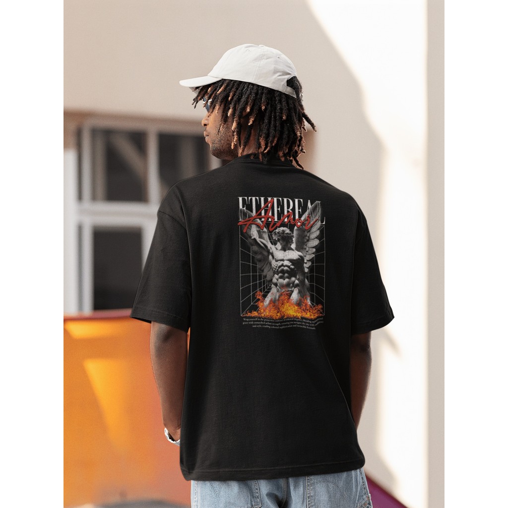 Camisa Camiseta Oversized Streetwear Ombro Caído Estampada Masculino e Feminino 100% Algodão Confortável Academia - Anjo
