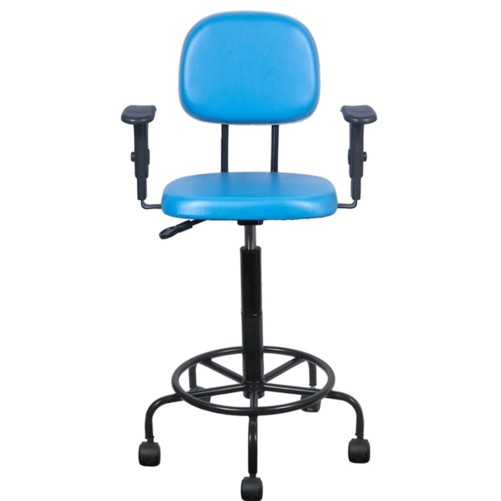 Cadeira caixa alta L duplo com braço  base semi  corano azul claro