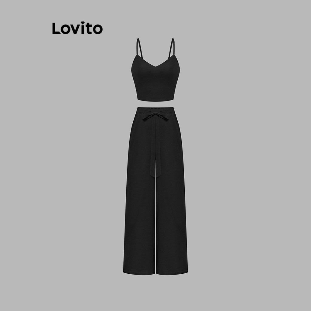 Lovito Tops ou calças femininas casuais lisas de ombro frio L110AD151 - Women Clothes