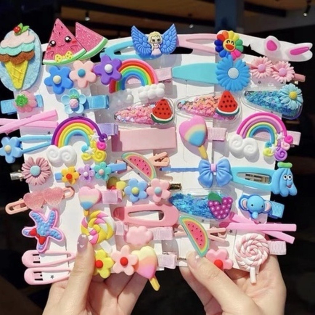 kit 14 Unidades de Presilhas e Xuxinhas Coloridas Fofinhas Para Cabelo Infantil