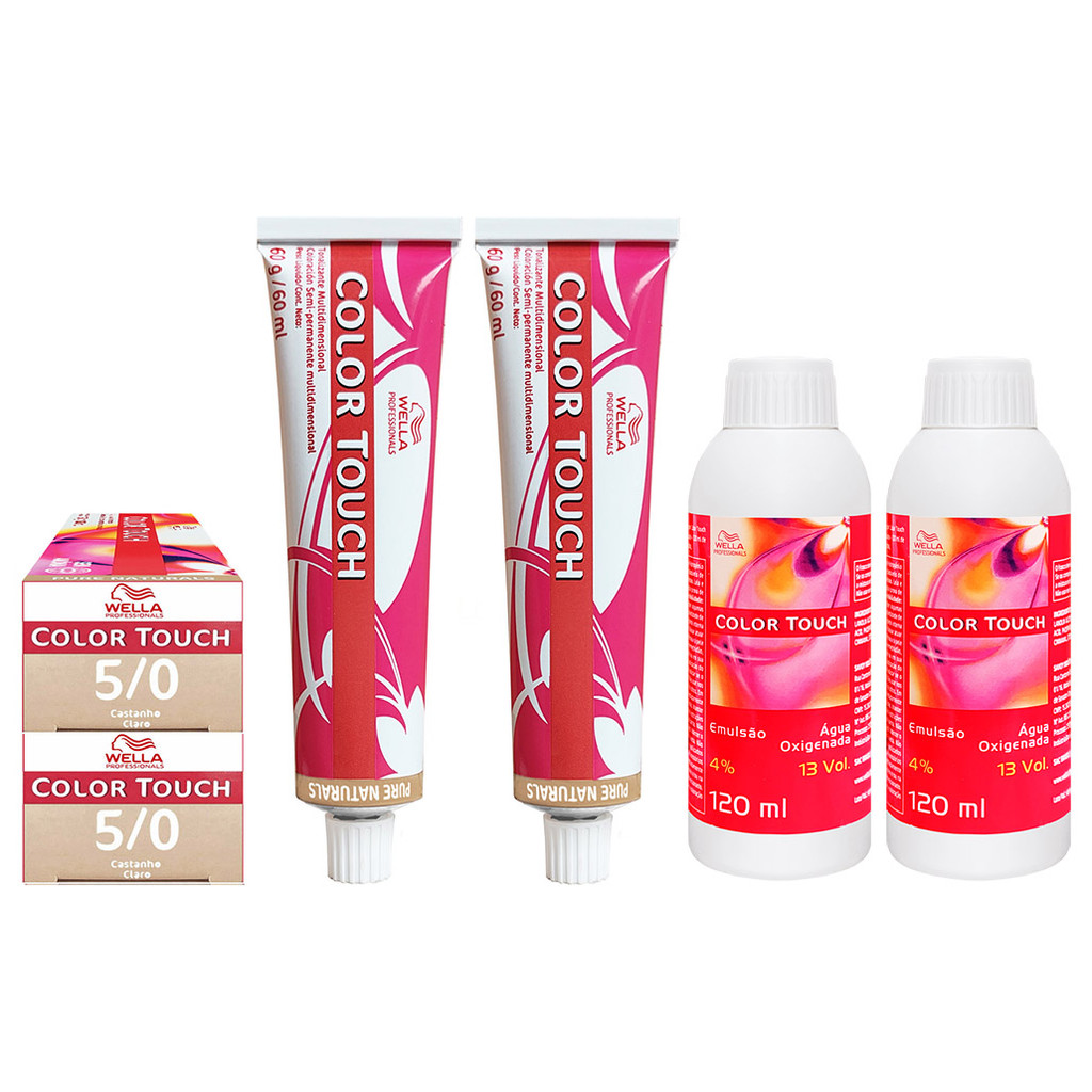 Wella Kit c/2 Color Touch Tonalizante 5/0 Castanho Claro 60g + 2 Emulsão 13v 120 ml