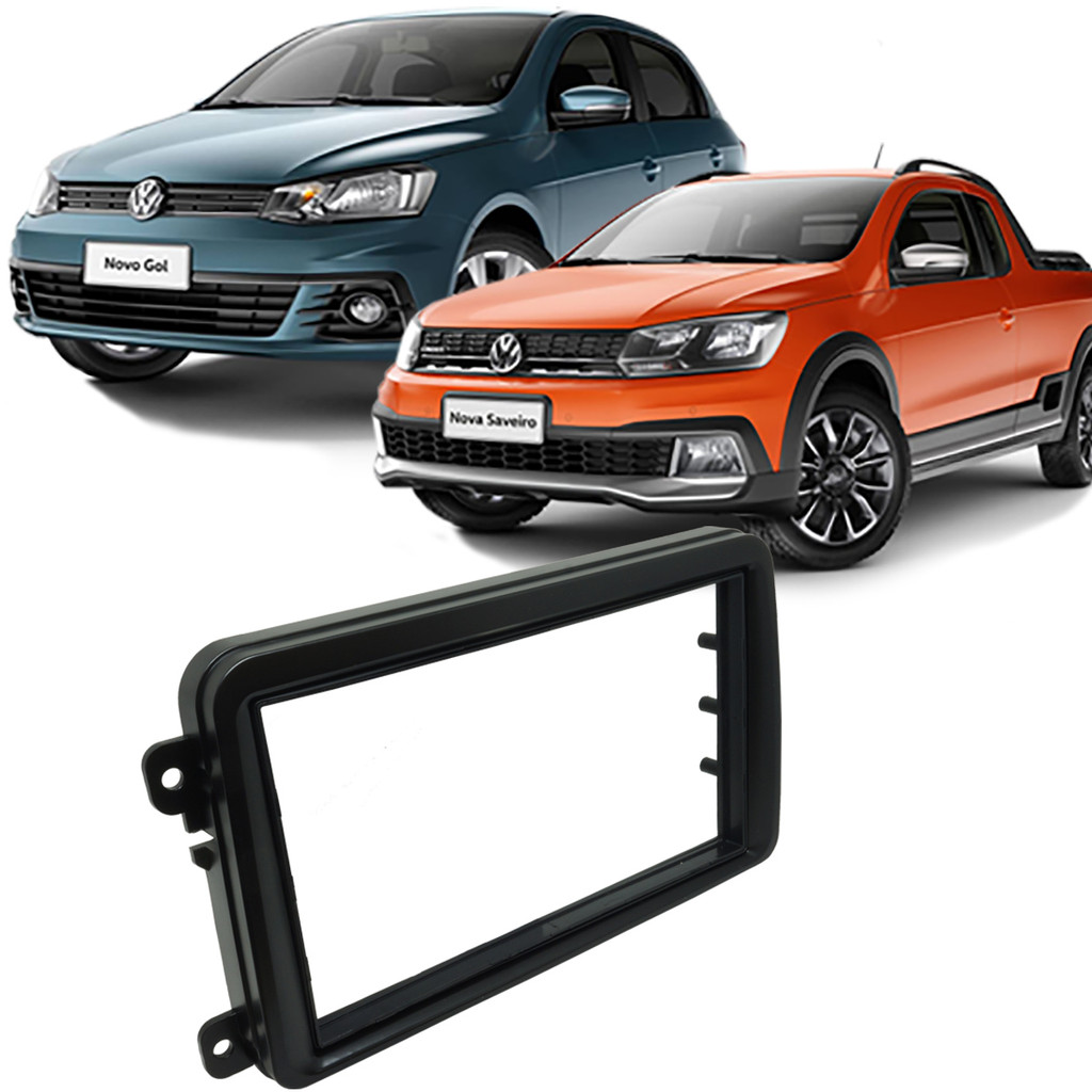 Moldura 2 Din Gol Saveiro G7 2016 à 2017 Preta Painel Central Multimidia 6.2 e 7 Polegadas Mp5 Som