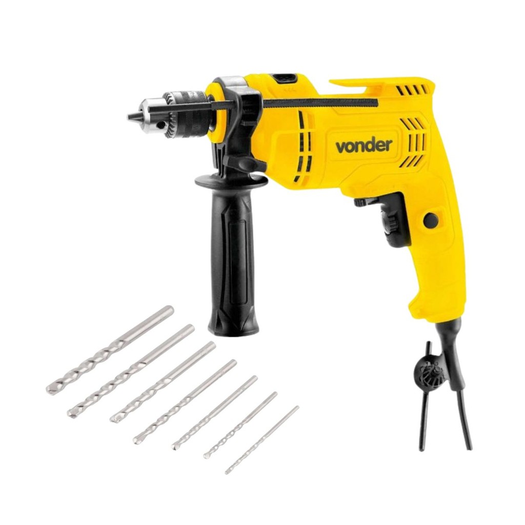 Kit Furadeira com Impacto 110V e Jogo de Brocas 7 pçs Vonder