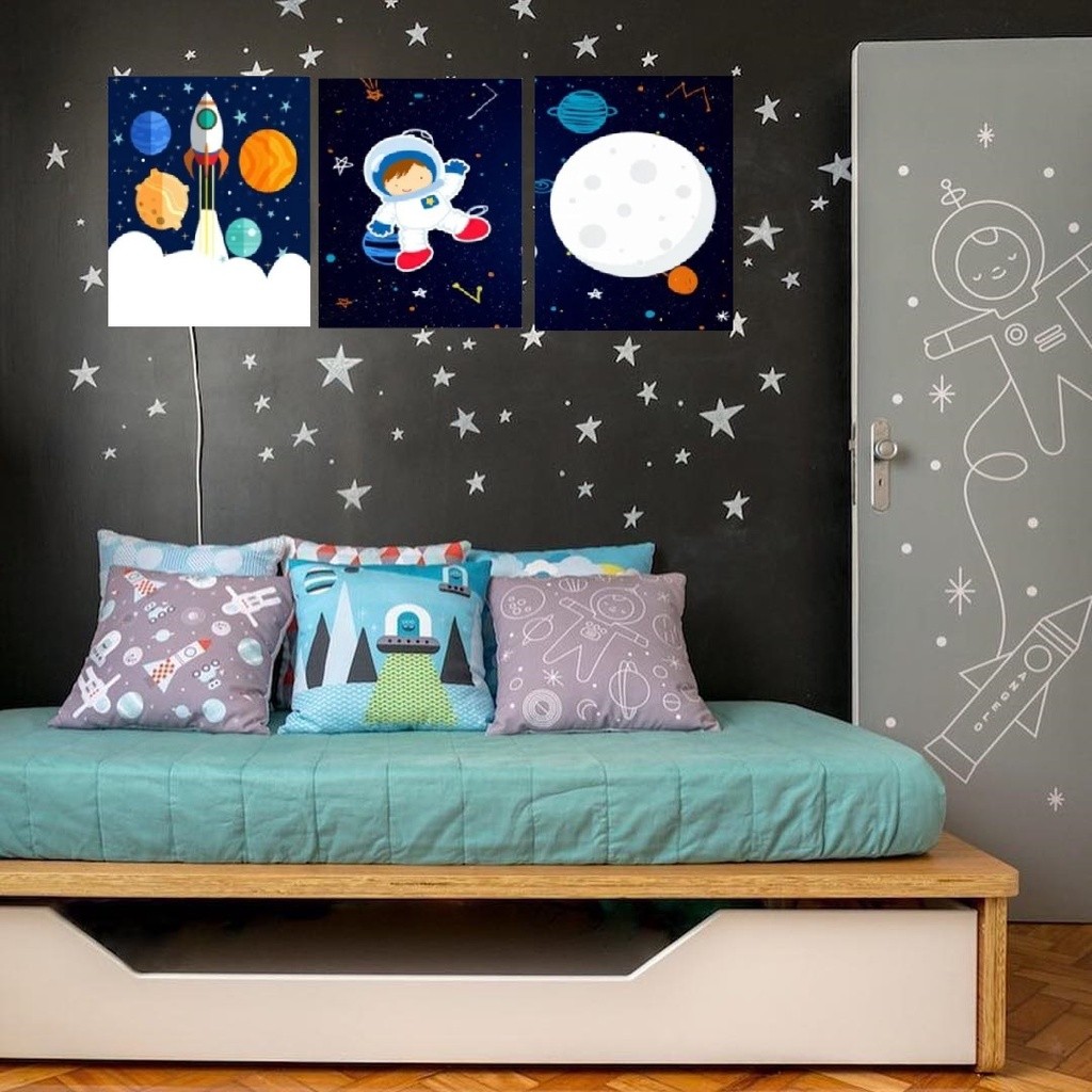 Placa Quadro Decorativo Infantil Bebe Menino Astronauta 20x30