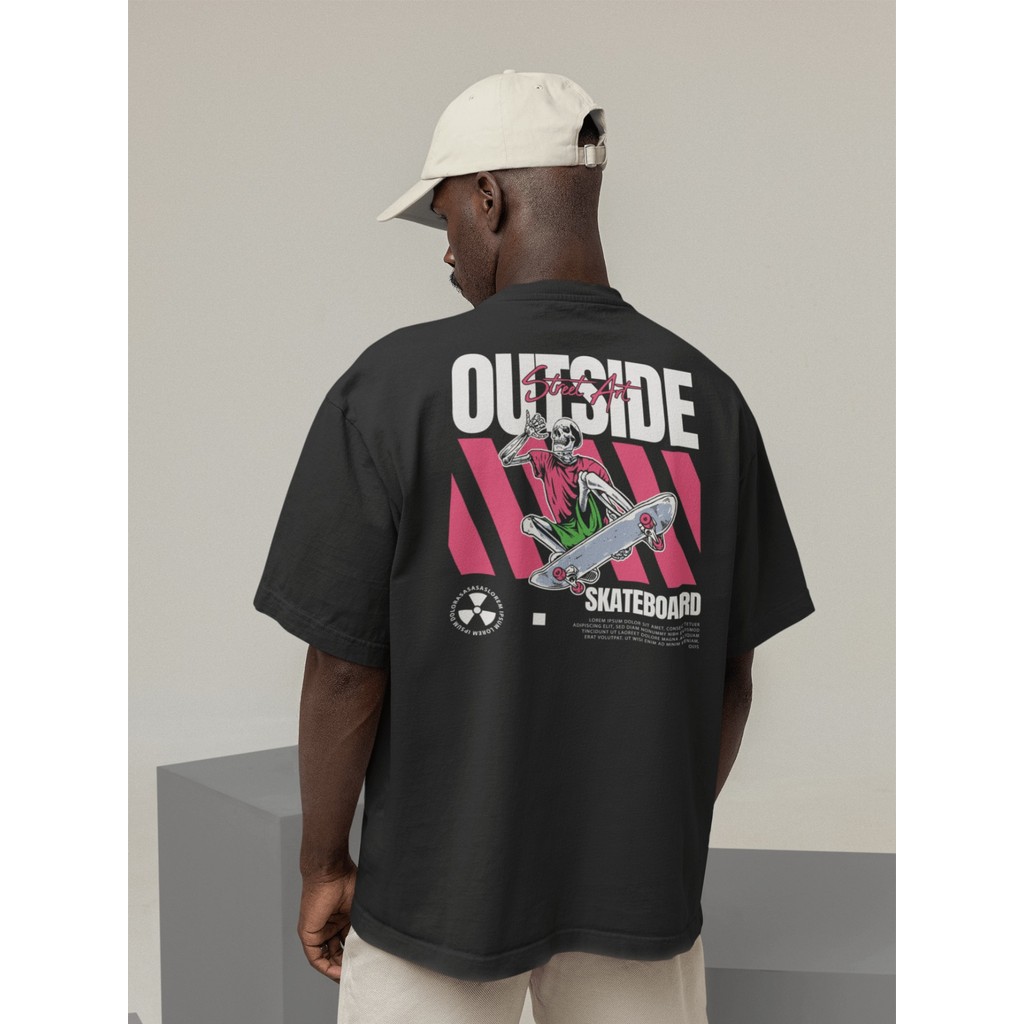 Camiseta Oversized Gola Alta Streetwear Masculino e Feminino 100% Algodão  Preto e Off Whte Estampado - OUTSIDE