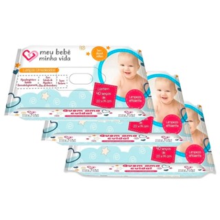 Lenço Umedecido Meu Bebê Minha Vida 40 Unidades | Kit com três unidades