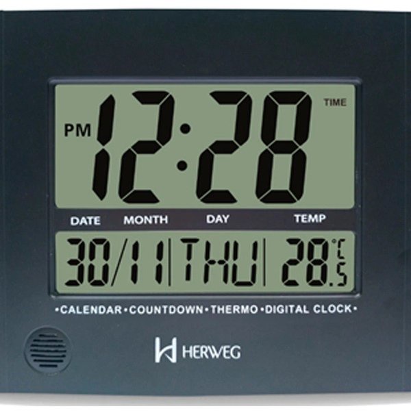 Relógio de Parede ou Mesa Digital LCD Calendário Termômetro Madeira Clara Herweg 6438