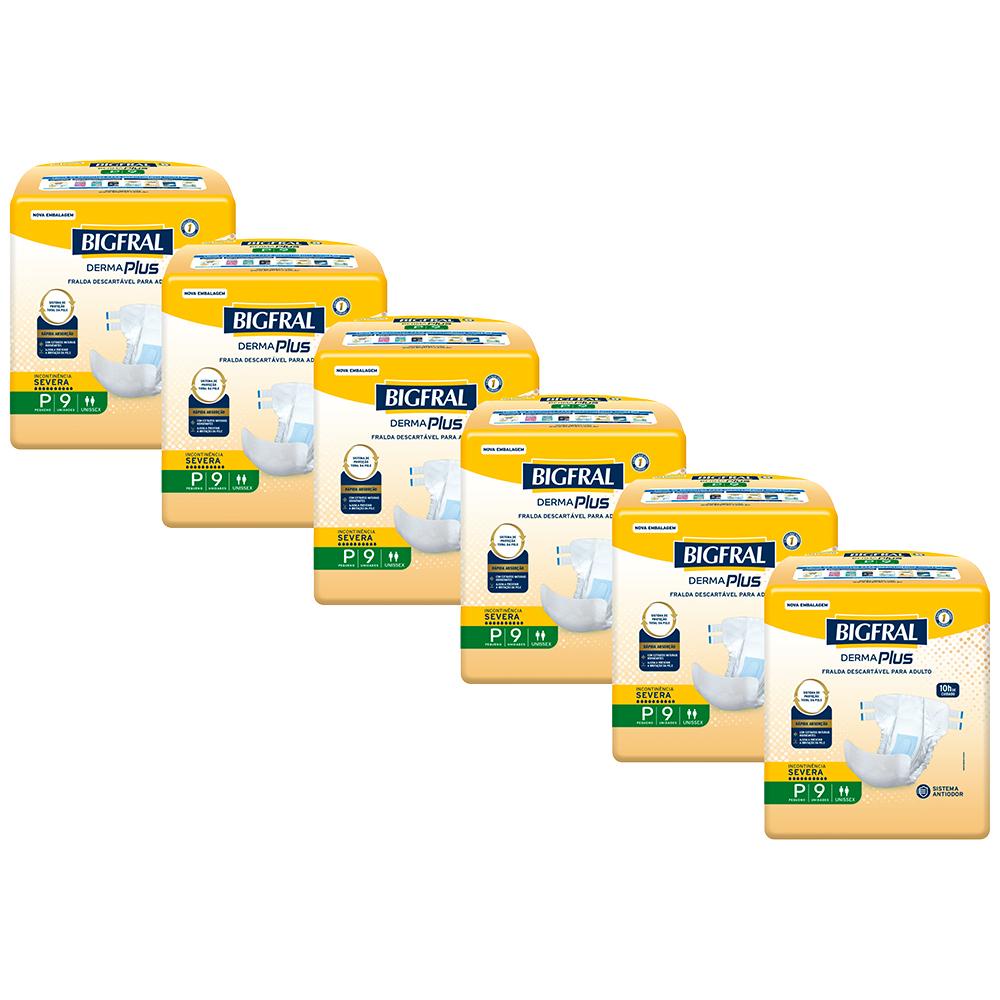 Kit 6 Fraldas Geriátricas Bigfral Derma Plus P com 9un cada - Health
