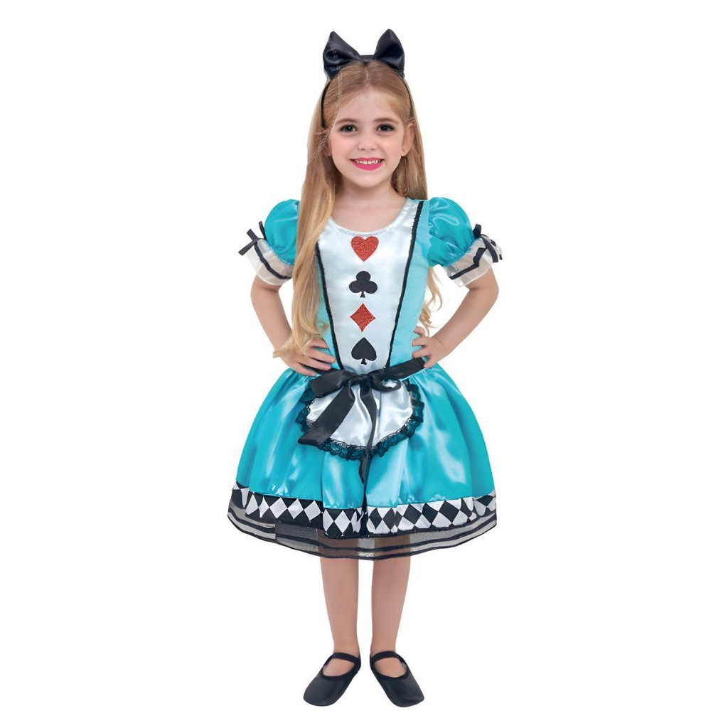 Fantasia Alice No Pais das Maravilhas Infantil de Luxo Com Tiara em Oferta na Shopee