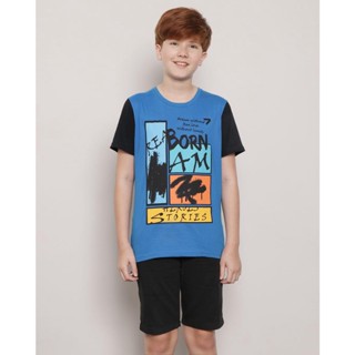 Camiseta Juvenil Manga Curta Estampada Azul