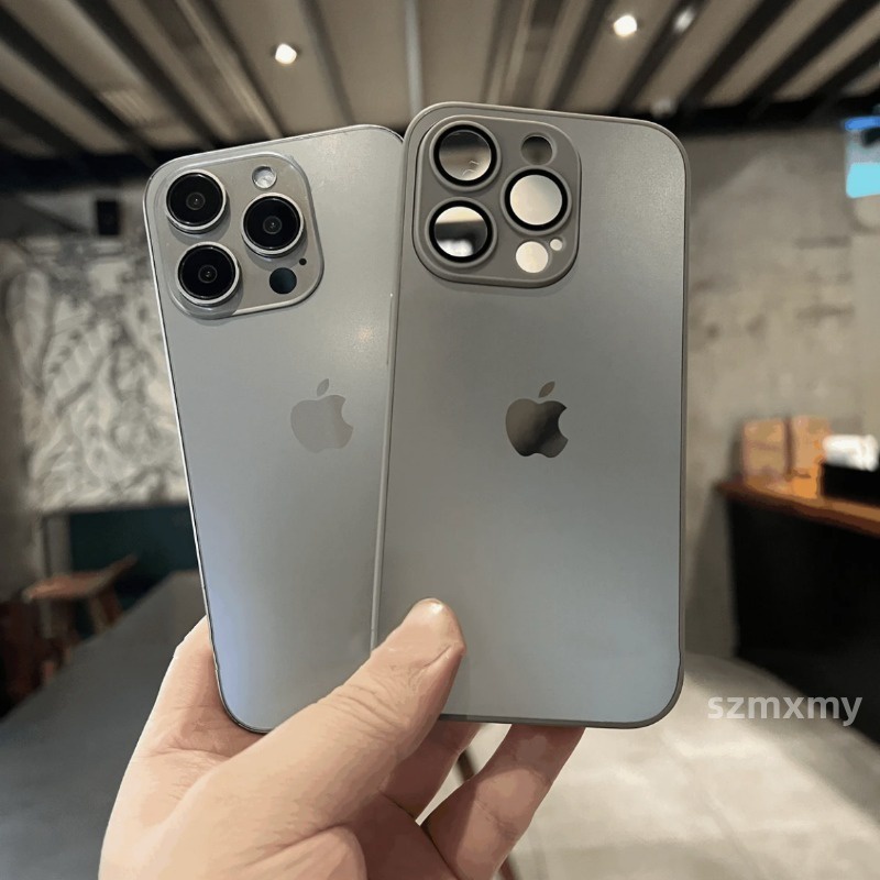 Caixa de vidro temperado Titanium AG adequado para iPhone 16 15 14 13 12 11 Pro Max 15Plus 16Plus traseira dura novo em Oferta na Shopee