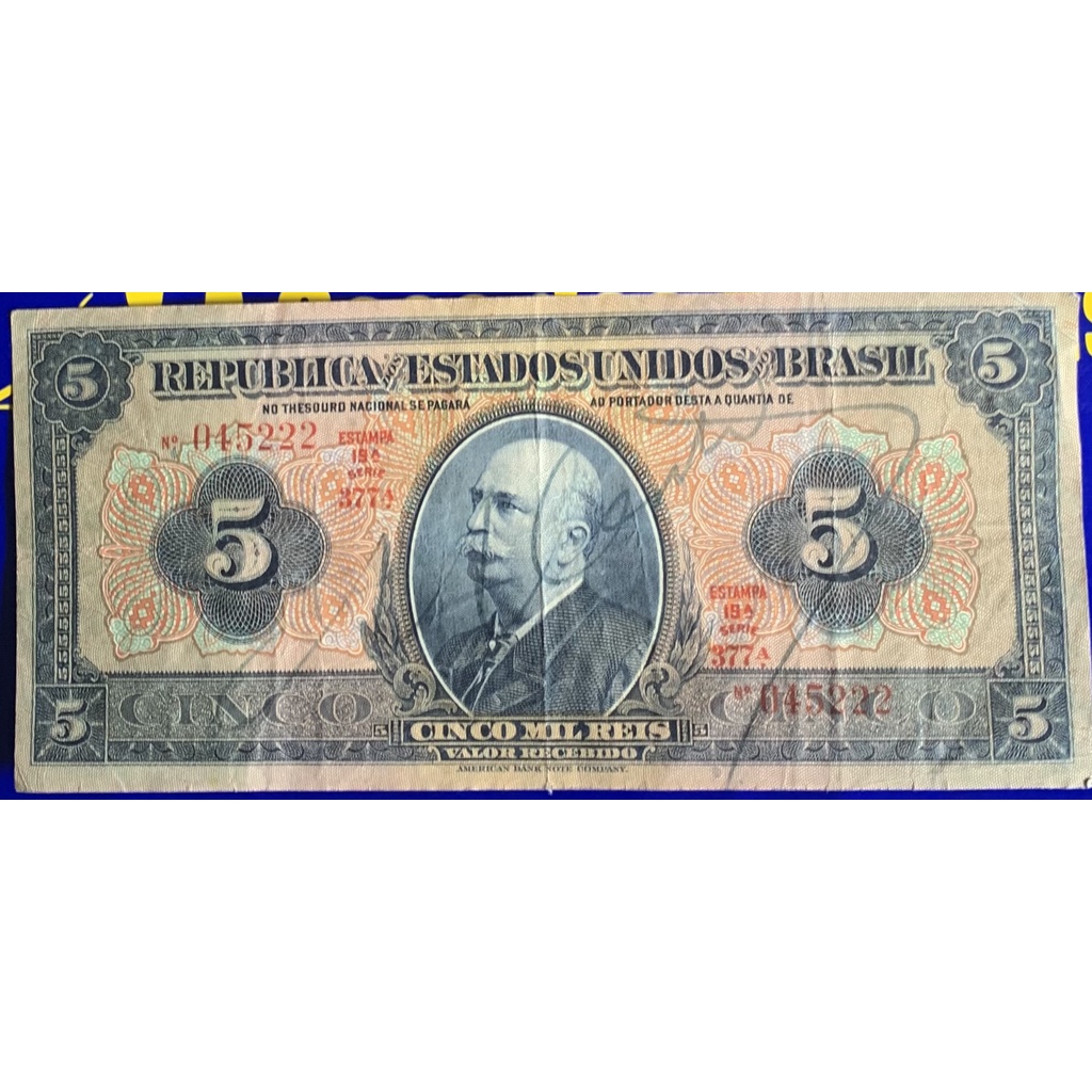 Cédula 5 Mil Reais República Estados Unidos Brasil Antiga Coleção Linda