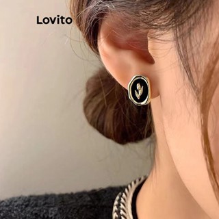 Lovito Brincos Casuais De Flores Lisas Para Mulheres LNA32552 (Preto)