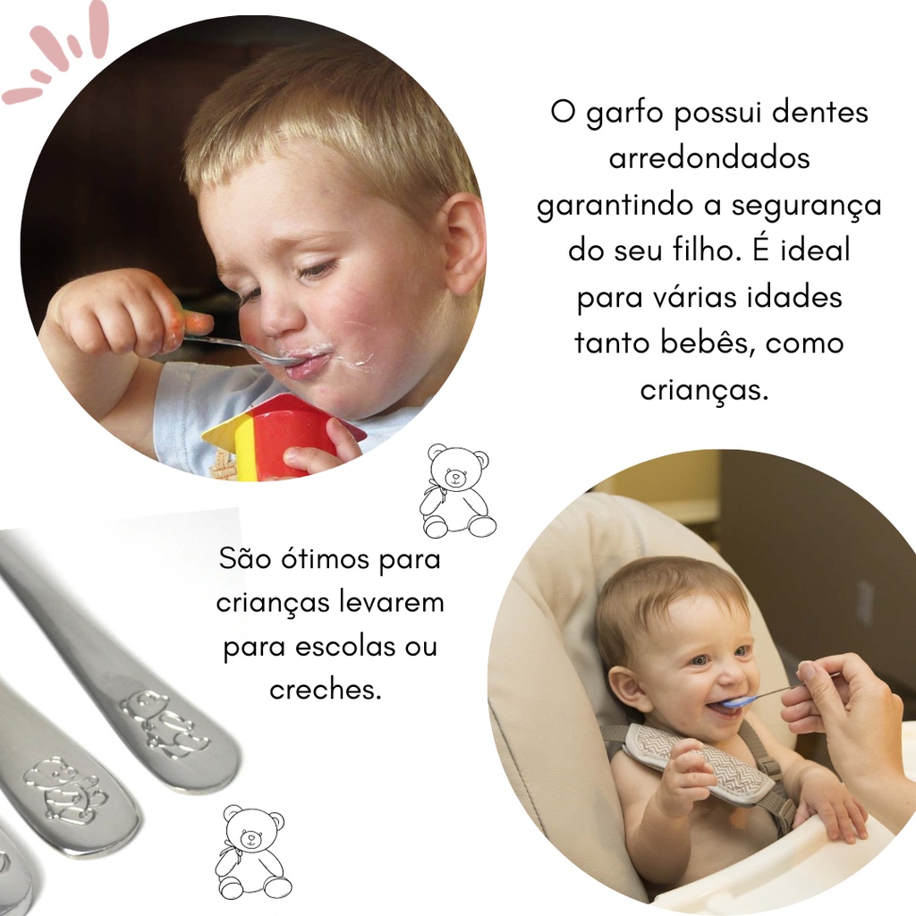 Jogo c/ 2 peças Talheres Infantil Colher Garfo Bear Mimo