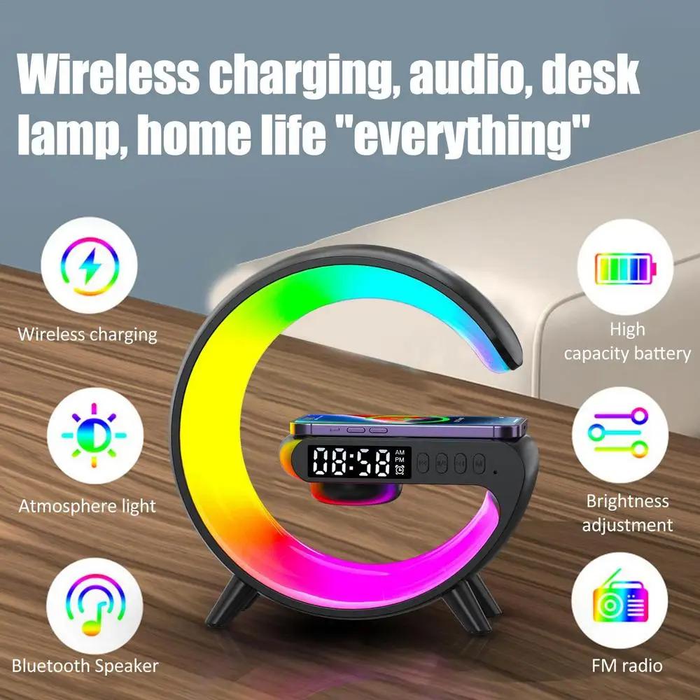 Carregador Sem Fio De 15W Subfoofer Reprodutor De Música Alarme Relógio Altifalante Bluetooth Home Decor G Styling Lâmpadas Inteligentes Presentes Para Menina