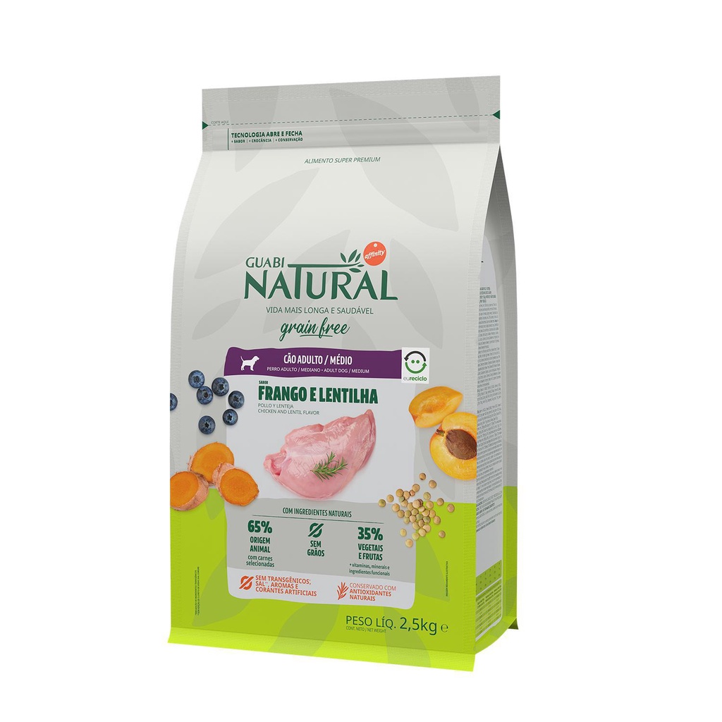 Ração Guabi Natural Grain Free Cães Adultos de Porte Médio Frango e Lentilha 2,5kg