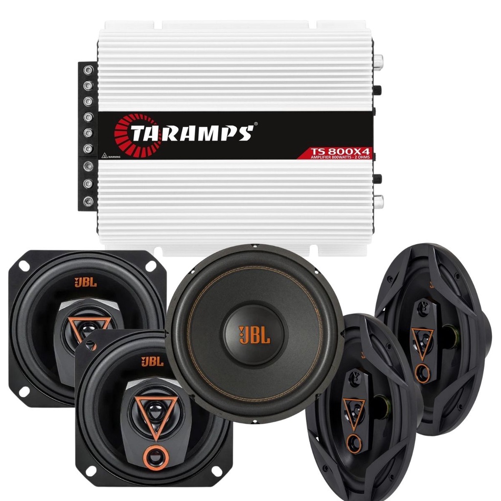 Kit Módulo Taramps TS800x4 + Sub 10  JBL 10SWMS350 + Par 6x9 69QDMS120 + Par JBL 4TRMS80