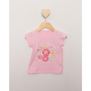 Blusa Bebê Menina Estampa Floral Manga Curta Decote Redondo Rosa
