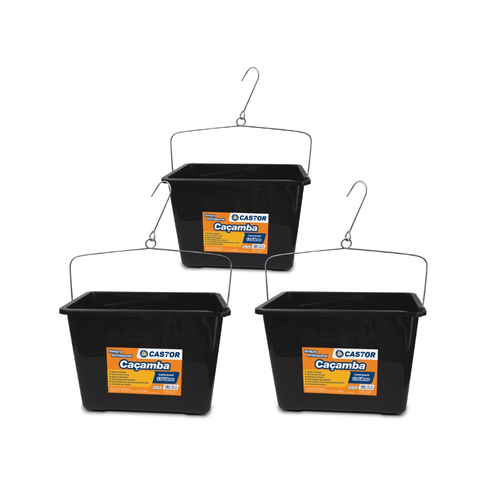 Kit 3 Baldes Caçambas de Pintura 11 litros - Castor em Oferta na Shopee