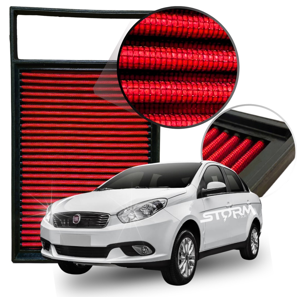 Filtro Ar Esportivo Fiat Grand Siena 1.6 16v Ano 2011 A 2020 sedan Lavável Reutilizável inbox original potencia economia Essence Flex Dualogic Sublime Italia 2012 2013 2014 2015 2016 2017 2018 2019