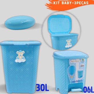 Kit Banheiro Infantil Baby Conjunto Com Lixeira 6L Cesto de Roupa 30L e Saboneteira oval