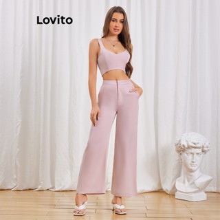 Lovito Elegante Conjunto de Calça com Linhas Estruturadas para Mulheres LBL06167 (Rosa Claro)