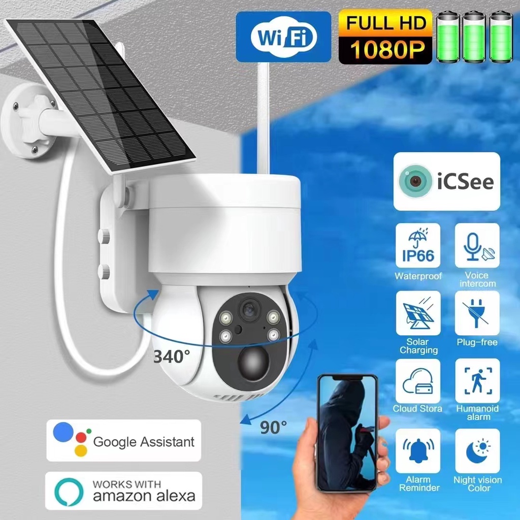 Painel Solar De 5W Câmera De CCTV WiFi PTZ De 4MP Para Uso Externo iCSee 2K Rede De Energia Sem Fio A Bateria