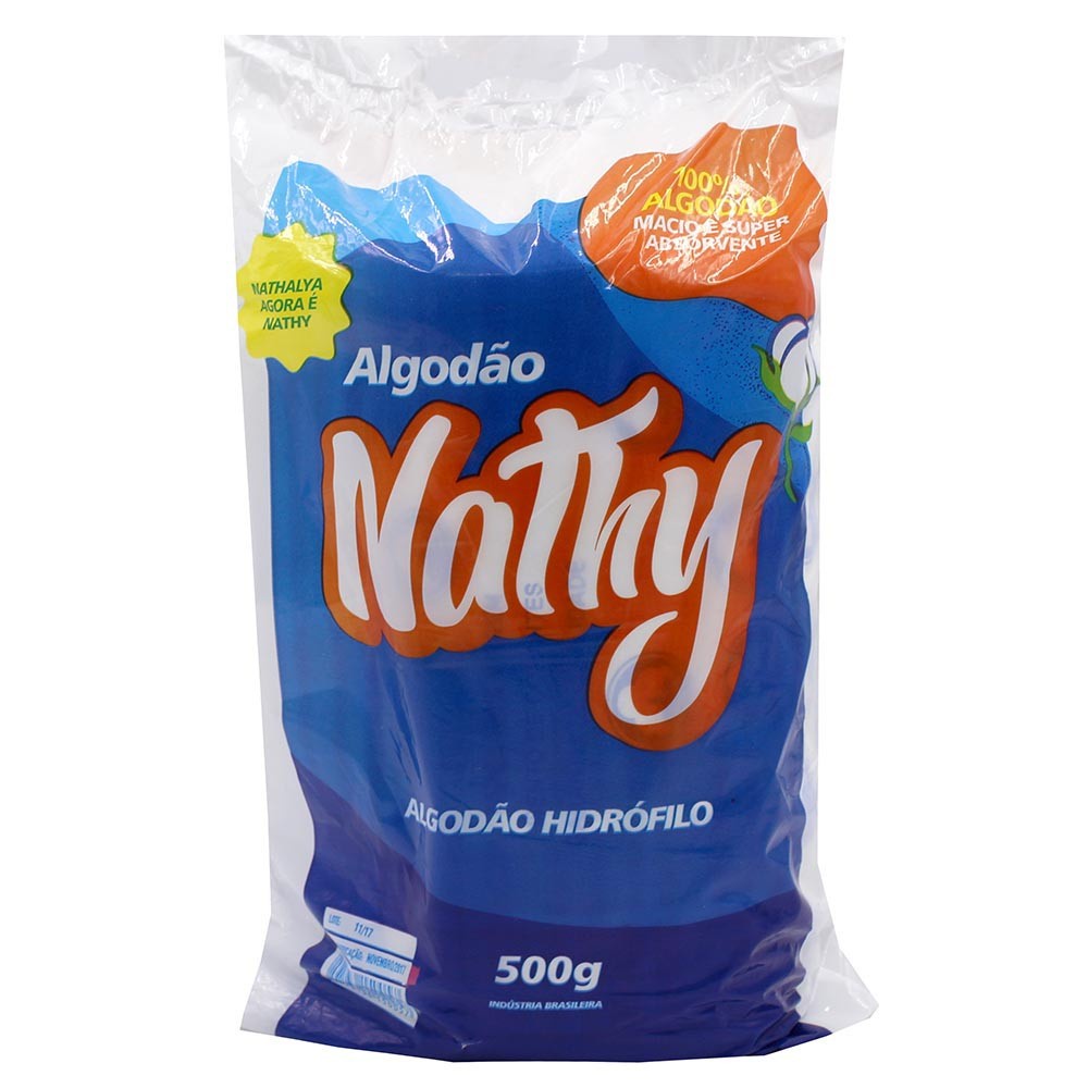 Algodão nathy Hidrófilo 100% algodão 500g multiuso - Unid.