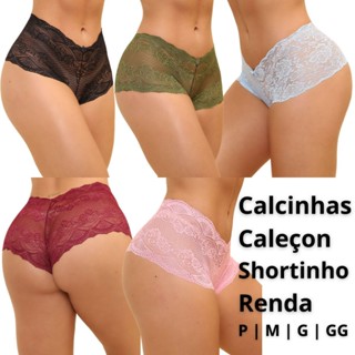Kit 5 Calcinha Caleçon Shortinho em Renda Calesson Renda