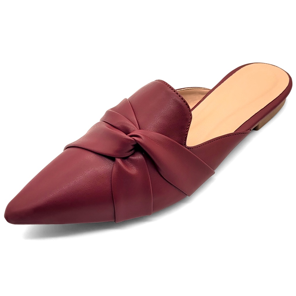 Mule Muller Feminino Bico Fino Sandália Rasteirinha Feminina Sapatilha Casual Moda Marsala Verão