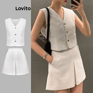 Lovito Casual Conjunto Feminino Liso de Saia Plissada L74ED287